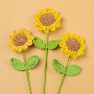 Handmade crochet sunflower bouquet with three stems for home decor and creative gifts