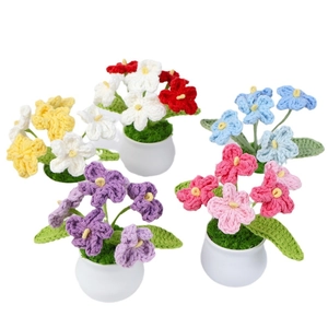 Set of 4 handmade crochet potted flowers in assorted colors for desk and car decor