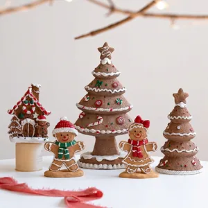 Gingerbread Christmas Resin Ornament Candy Style Tree And House Desktop Holiday Home Decoration Gift For Seasonal Party
