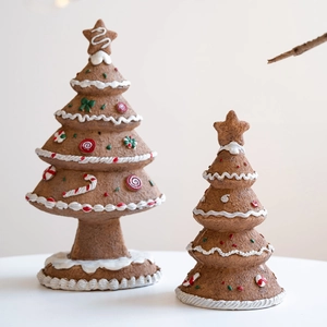 Resin gingerbread Christmas tree tabletop figurines with frosting and candy details