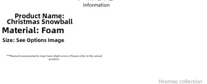 Detail specifications and material info for Foam Christmas Snowball holiday ornaments
