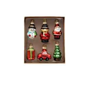 Set de 6 adornos navideños de cristal variados con muñeco de nieve y Papá Noel