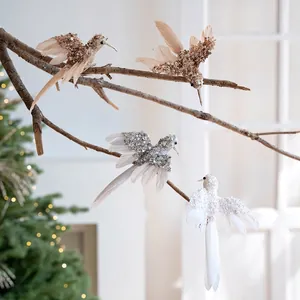 Addobbi Natalizi per Albero Colibrì con Paillettes Glitterate e Piume Artificiali Decorazioni Pendenti per Matrimonio Casa
