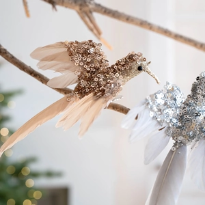 Ornements de colibri étincelants pour sapin de Noël avec paillettes et plumes