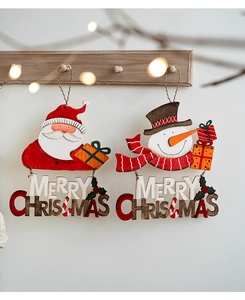 Détails des ornements de Noël en bois suspendus avec motifs Père Noël et bonhomme de neige