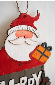 Détail du pendentif Père Noël en bois avec barbe 3D et texte Merry pour Noël