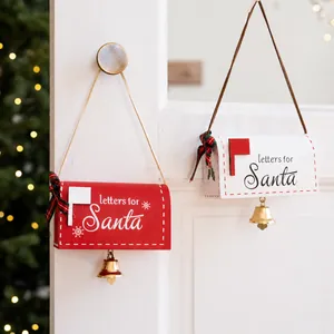 Wooden Christmas Mailbox Hanging Ornament With Letters For Santa Snowflake Bell Plaid Bow Festive Holiday Tree Decoration