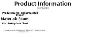 Detailed information panel for foam Christmas berry branch ornaments showing product specs
