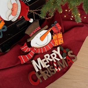 Plaque de Noël en bois bonhomme de neige pour décoration murale et ambiance de fête