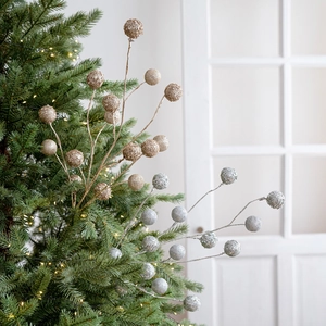 Champagne gold and silver glitter berry stems for Christmas tree and wreath decoration