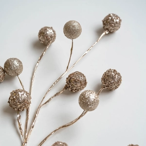 Champagne gold glitter and sequin berry stems for Christmas tree and home decor