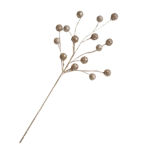 Champagne glitter berry branch pick for Christmas tree decoration with sparkly finish