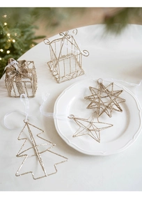 Détails des ornements de Noël en fer doré avec paillettes et structure creuse élégante