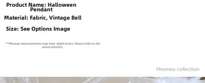 Macro detail of Halloween hanging doll featuring fabric textures and antique rustic bells