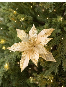 Detail van 22 cm champagne gouden kerstster bloem met lovertjes voor de kerstboom