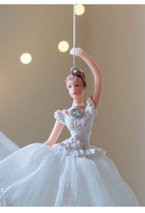 Detail of elegant ballet girl ornament with white tulle skirt and sparkling rhinestone