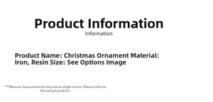 Christmas hanging ornament details showing iron and resin material information card