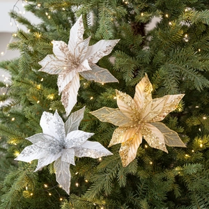 Grote Kunstmatige Kerstster Bloem Met Pailletten Gaas Handgemaakte Bloemen Decoratie Voor Kerstboom Thuis Feest Bruiloft Decor