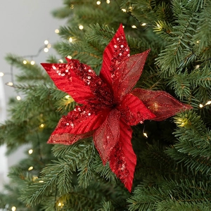 Glinsterende rode kerstster met pailletten voor kerstboom- en kransdecoratie