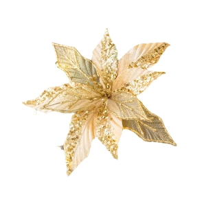 Elegante 22cm champagne gouden kerstbloem van mesh met glinsterende pailletten