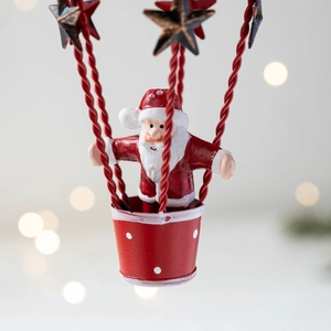 Christmas Santa Claus parachute hanging ornament with metal star and red polka dot basket