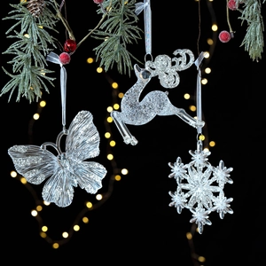 Acrylic Christmas Hanging Ornament Transparent Silver Glitter Christmas Tree Reindeer Snowflake Angel Pendant Holiday Home Decor