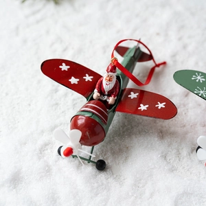 Christmas iron airplane ornament with Santa Claus for holiday tree decoration