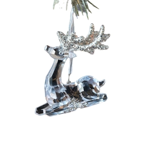 Clear acrylic reindeer Christmas ornament with silver glitter antlers and hanging string
