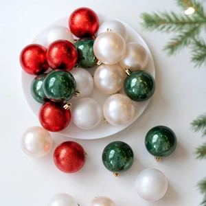 6cm Christmas ball set in red, green, and cream white with matte and glossy finishes