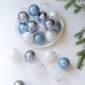 6cm Christmas ball ornament set in icy blue and silver for holiday tree decoration