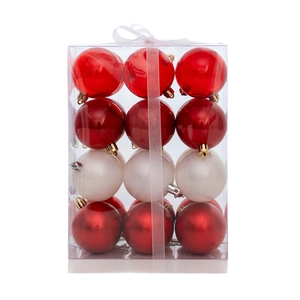 12-pack 6cm Christmas balls with red glossy, matte white and glitter finish in gift box