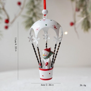 Christmas snowman hanging ornament in red and white hot air balloon for holiday decor