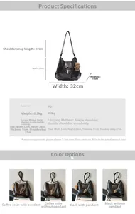 Detailed size chart and multi-view comparison of versatile PU leather Hobo bag features