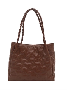 Brown large tote bag with textured bear pattern and woven handles for casual commute