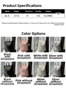 Dimensioni dettagliate e opzioni di colore per lo zaino in pelle PU dallo stile minimal