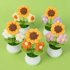 Handgehaakte Zonnebloem Oppotplant Kunstmatige Gebreide Bloemen Met Witte Pot Voor Huis Kantoor Bureau Decor Cadeau
