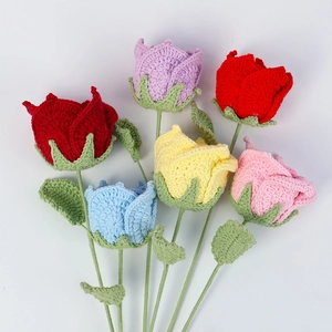 Handcrafted crochet roses in vibrant colors featuring high-quality knitted yarn texture