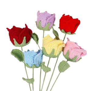 Handmade crochet rose bouquet with six colorful knitted flowers for home decor and gifts