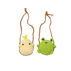 Handmade crochet duck and frog mirror hangers for car interior decoration and bags