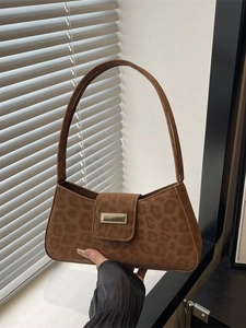 Sac sous le Bras Vintage en Cuir PU Imprimé Léopard pour Femmes Petit Sac à Épaule Baguette à la Mode avec Boucle en Métal Doré