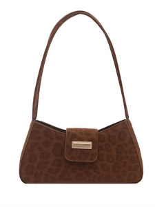 Sac sous le bras chic à imprimé léopard avec boucle dorée et finition marron rétro