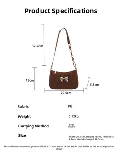 Detailed size parameters of brown leopard print PU shoulder bag with butterfly charm