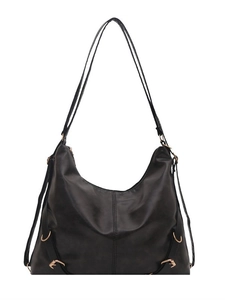 Classic black leather tote bag with gold hardware and versatile adjustable straps
