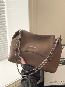 Fashion Chain Tote Bag For Women Large Capacity Shoulder Bag Trendy Underarm Bag Commuting Minimalist PU Leather Flap Bag