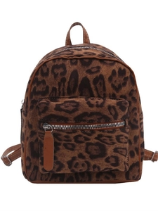 Fashionable leopard print PU leather mini backpack for women with adjustable shoulder straps
