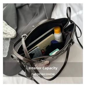 Top view of the spacious inner compartment of this vintage PU leather backpack for women