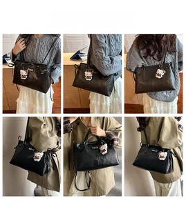 Detail shots of vintage PU leather backpack showing versatile carrying styles and colors