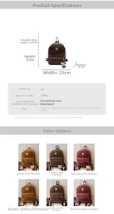 Detailed size chart and parameter table for leopard print PU backpack with pendant