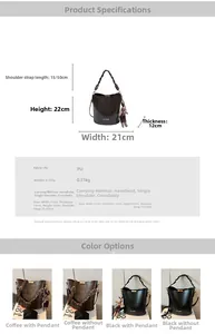 Detailed size and weight specs for the vintage PU leather bucket bag with dimensions