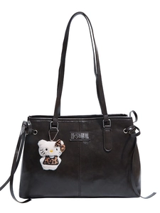 Vintage dark brown PU leather backpack with a leopard print Hello Kitty charm